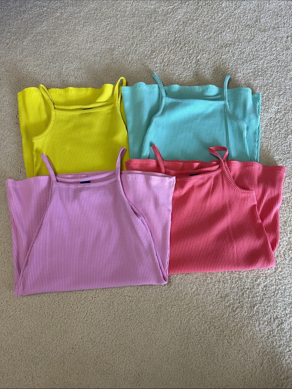 Old Navy Set of 4 Ribbed Tank Top dresses in Yellow, Aqua, Lilac & Coral.
